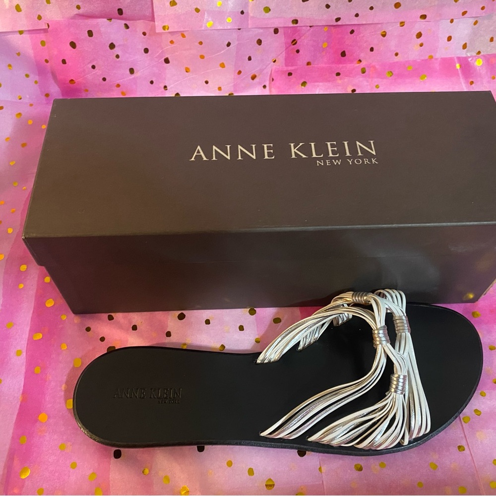 Anne Klein Black and Silver Sandals with Wide Strap